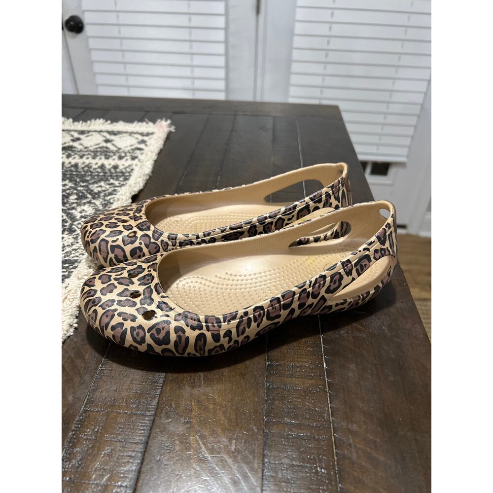 CROCS Women's Leopard Print Flats - Tan and Black
